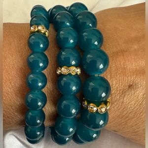 Beautiful Teal Teal Beaded Bracelet Set of 3